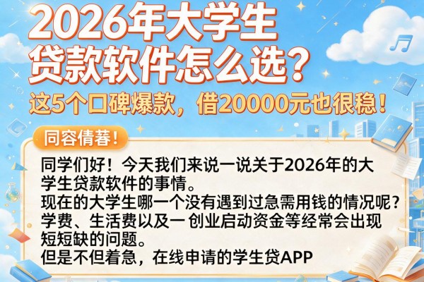 2026年大学生贷款软件怎么选？这5个口碑爆款，借20000元也很稳！