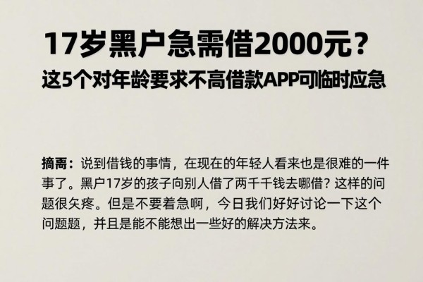 17岁黑户急需借2000元？这5个对年龄要求不高的借款APP可临时应急