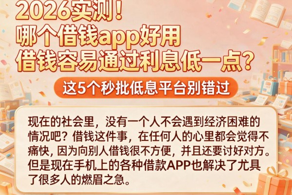 2026实测！哪个借钱app好用借钱容易通过利息低一点？这5个秒批低息平台别错过