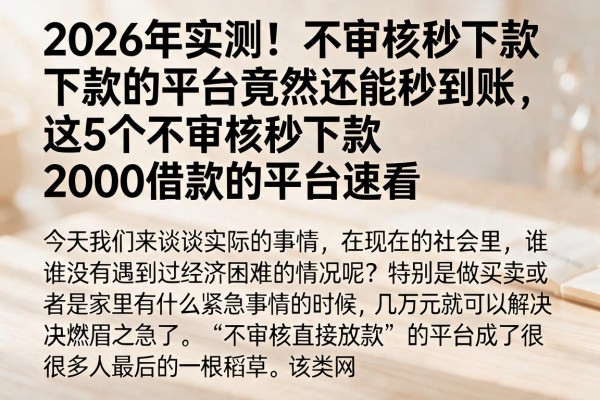 2026年实测!不审核秒下款的平台竟然还能秒到账,这5个不审核秒下款2000借款的平台速看