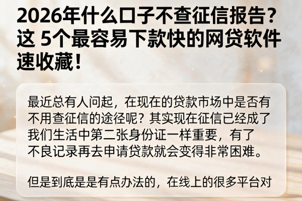 2026年什么口子不查征信报告？这5个最容易下款快的网贷软件速收藏！