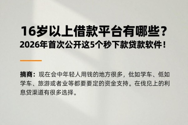 16岁以上借款平台有哪些？2026年首次公开这5个秒下款贷款软件！