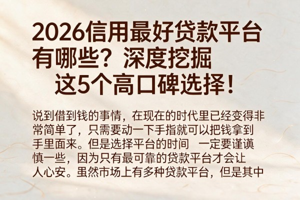 2026信用最好贷款平台有哪些？深度挖掘这5个高口碑选择！