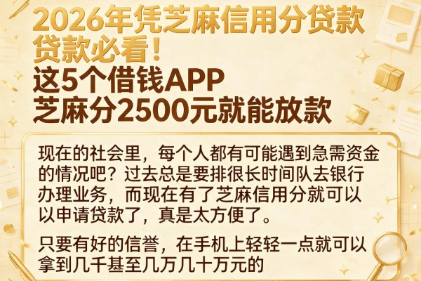2026年凭芝麻信用分贷款必看！这5个借钱APP芝麻分2500元就能放款