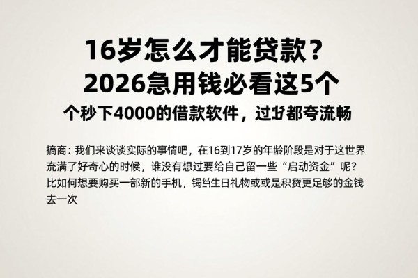 16岁怎么才能贷款?2026急用钱必看这5个秒下4000的借款软件,用过都夸流畅