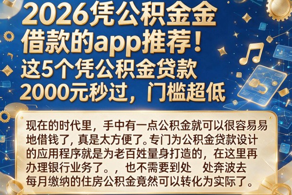 2026凭公积金借款的app推荐！这5个凭公积金贷款2000元秒过，门槛超低
