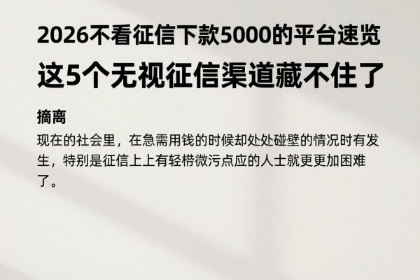 2026不看征信下款5000的平台速览！这5个无视征信渠道藏不住了