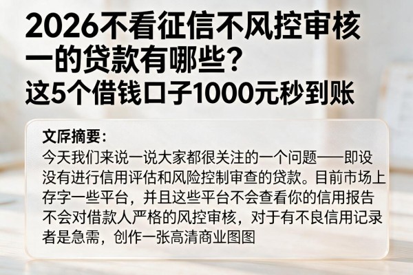 2026不看征信不风控审核的贷款有哪些？这5个借钱口子1000元秒到账