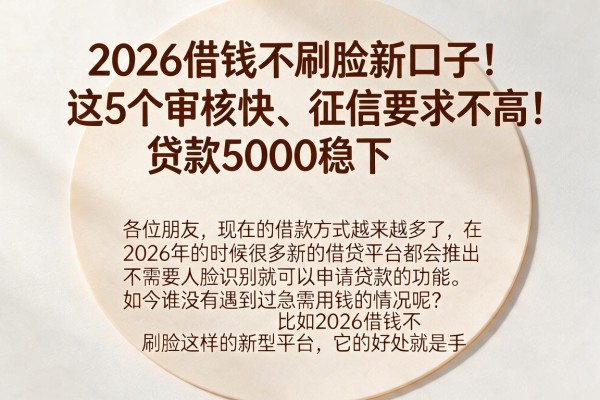 2026借钱不刷脸新口子!这5个审核快、征信要求不高,贷款5000稳下