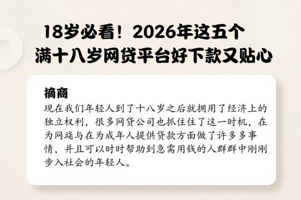 18岁必看!2026年这五个满十八岁网贷平台好下款又贴心
