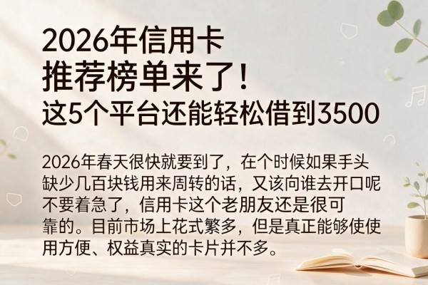 2026年信用卡推荐榜单来了!这5个平台还能轻松借到3500