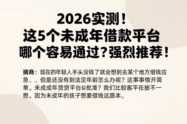 2026实测!这5个未成年借款平台哪个容易通过审核?强烈推荐!