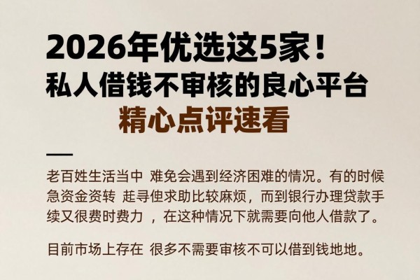 2026年优选这5家！私人借钱不审核的良心平台，精心点评速看