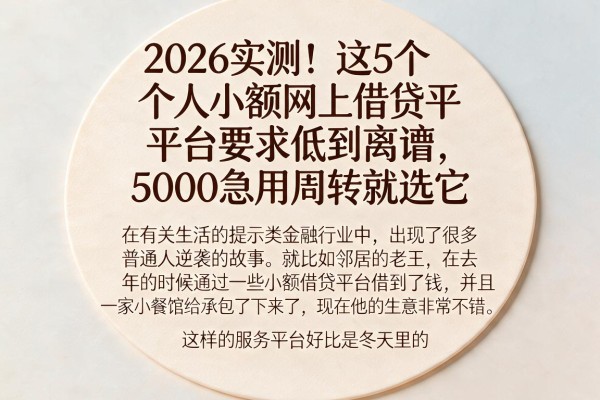2026实测！这5个个人小额网上借贷平台要求低到离谱，5000急用周转就选它