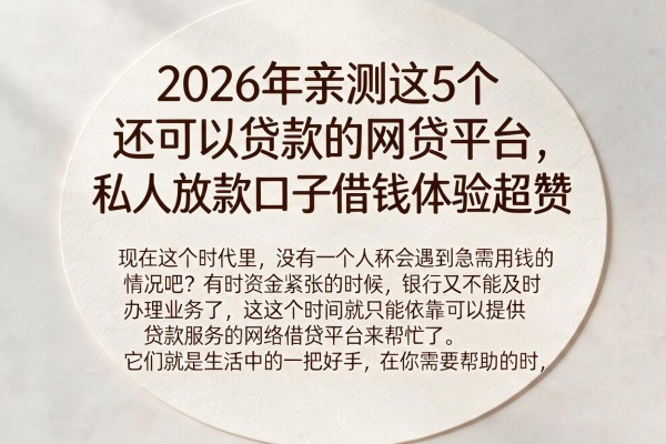 2026年亲测这5个还可以贷款的网贷平台，私人放款口子借钱体验超赞