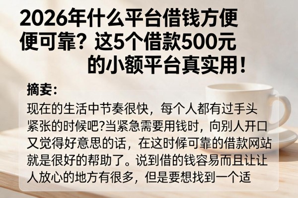 2026年什么平台借钱方便可靠？这5个借款500元的小额平台真实用！