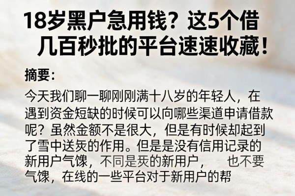 18岁黑户急用钱?这5个借几百秒批的平台速速收藏!