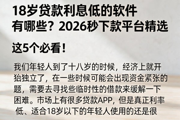 18岁贷款利息低的软件有哪些？2026秒下款平台精选，这5个必看！