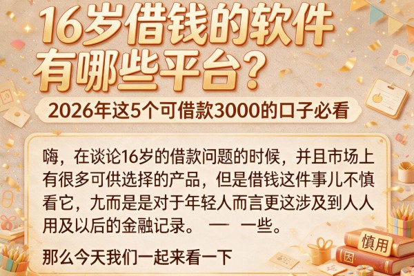 16岁借钱的软件有哪些平台？2026年这5个可借款3000的口子必看