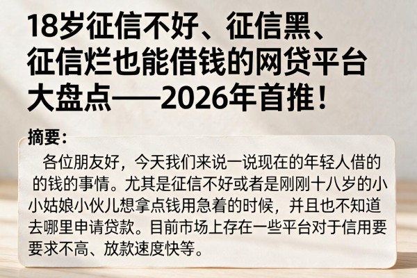 18岁征信不好、征信黑、征信烂也能借钱的网贷平台大盘点——2026年首推!