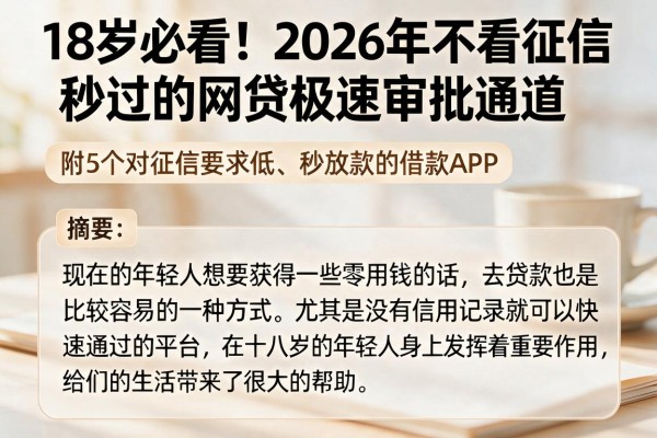 18岁必看！2026年不看征信秒过的网贷极速审批通道，附5个对征信要求低、秒放款的借款APP