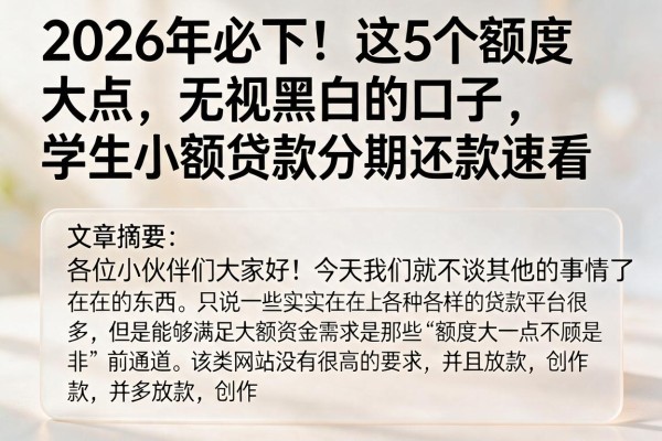 2026年必下!这5个额度大点无视黑白的口子,学生小额贷款分期还款速看