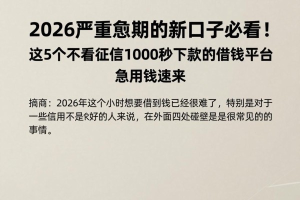 2026严重逾期的新口子必看！这5个不看征信1000秒下款的借钱平台，急用钱速来