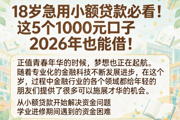 18岁急用小额贷款必看！这5个1000元口子2026年也能借