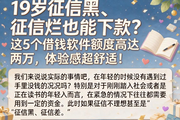 19岁征信黑、征信烂也能下款?这5个借钱软件额度高达两万,体验感超舒适!