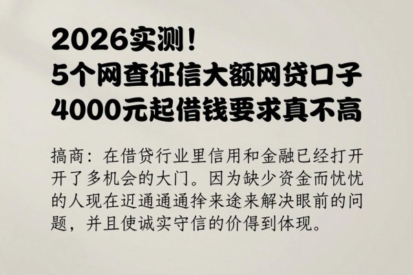 2026实测！5个网查征信大额网贷口子，4000元起借钱要求真不高