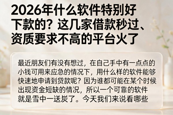 2026年什么软件特别好下款的?这几家借款秒过、资质要求不高的平台火了