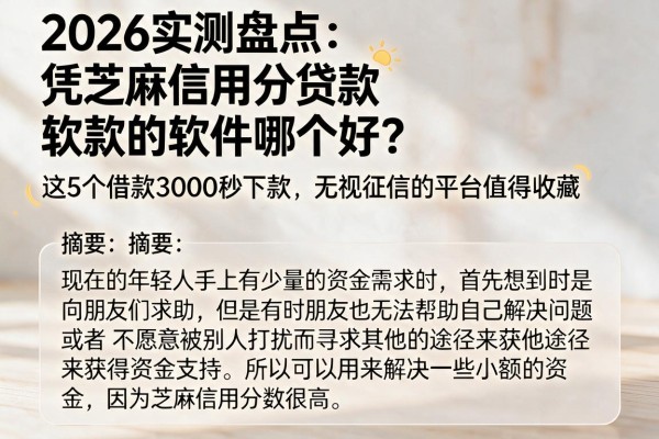 2026实测盘点：凭芝麻信用分贷款的软件哪个好？这5个借款3000秒下款、无视征信的平台值得收藏