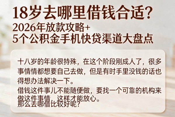 18岁去哪里借钱合适?2026年放款攻略+5个公积金手机快贷渠道大盘点