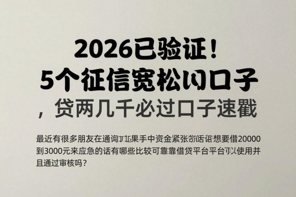 2026已验证！5个征信宽松口子，贷两三千必过口子速戳
