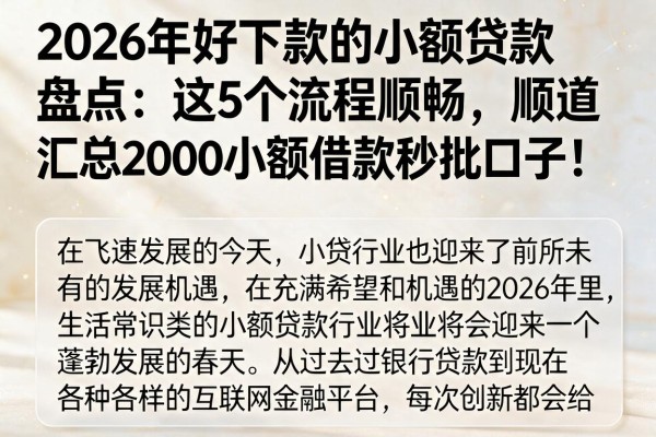 2026年好下款的小额贷款盘点：这5个流程顺畅，顺道汇总2000小额借款秒批口子！