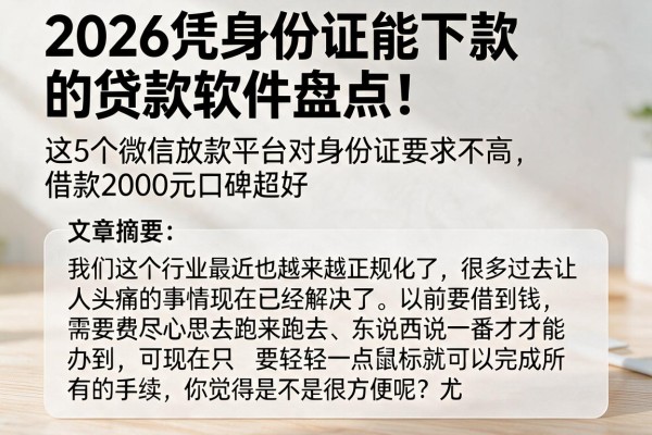 2026凭身份证能下款的贷款软件盘点!这5个微信放款平台对身份证要求不高,借款2000元口碑超好