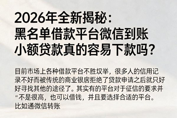 2026年全新揭秘:黑名单借款平台微信到账,小额贷款真的容易下款吗?