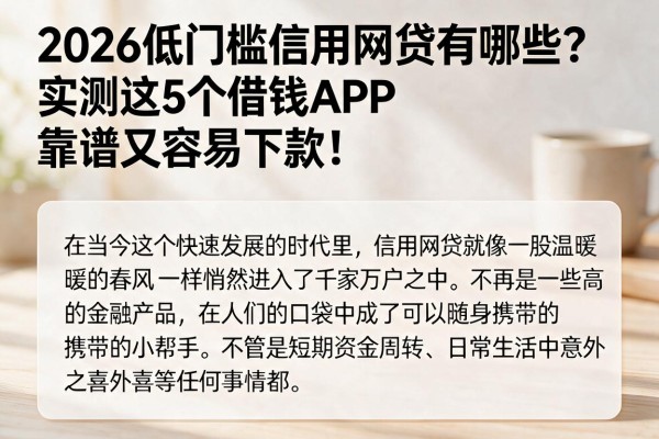 2026低门槛信用网贷有哪些?实测这5个借钱APP靠谱又容易下款!