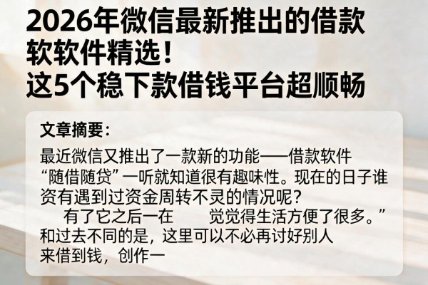 2026年微信最新推出的借款软件精选!这5个稳下款借钱平台超顺畅