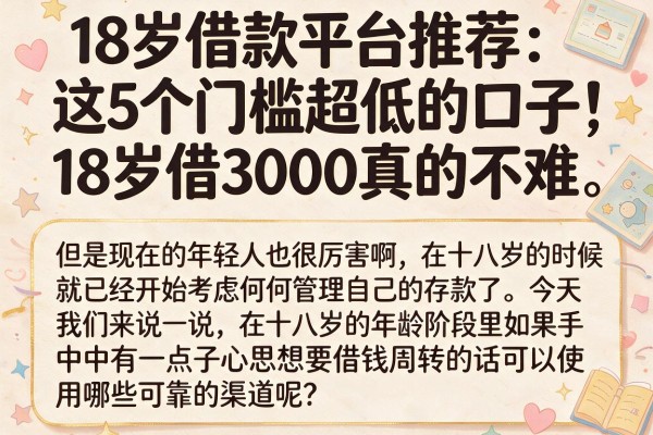 18岁借款平台推荐：这5个门槛超低的口子，18岁借3000真的不难