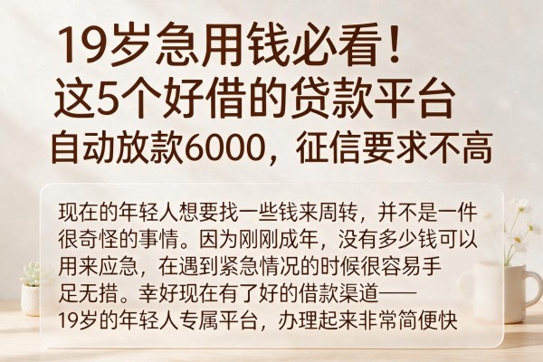 19岁急用钱必看！这5个好借的贷款平台自动放款6000，征信要求不高