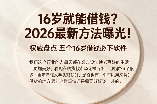 16岁就能借钱？2026最新方法曝光！权威盘点五个16岁借钱必下软件