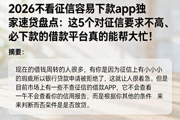 2026不看征信容易下款app独家速贷盘点:这5个对征信要求不高、必下款的借款平台真的能帮大忙!