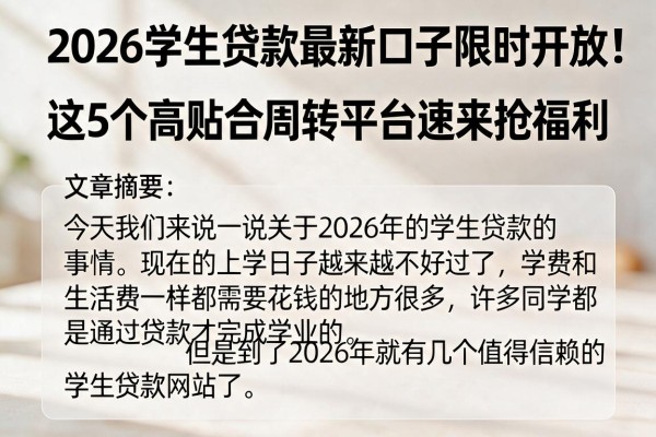 2026学生贷款最新口子限时开放！这5个高贴合周转平台速来抢福利