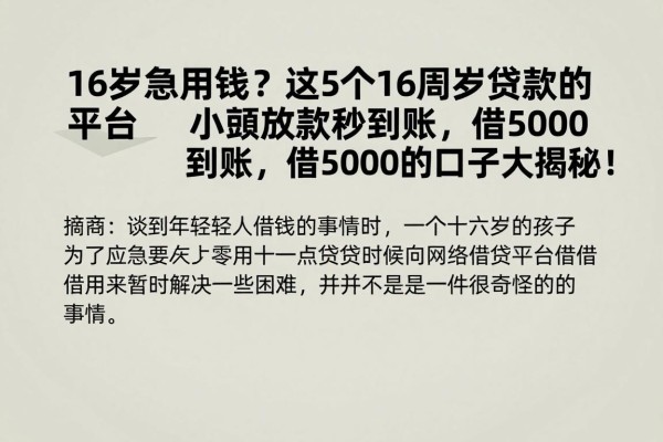 16岁急用钱？这5个16周岁贷款的平台小额放款秒到账，借5000的口子大揭秘！