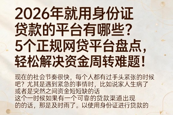 2026年就用身份证贷款的平台有哪些？5个正规网贷平台盘点，轻松解决资金周转难题！