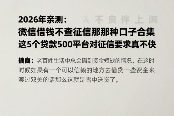 2026年亲测：微信借钱不查征信那种口子合集，这5个贷款500平台对征信要求真不高