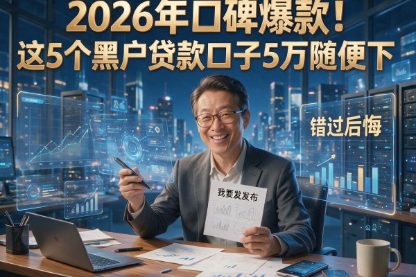 2026年口碑爆款！这5个黑户贷款口子5万随便下，错过后悔！