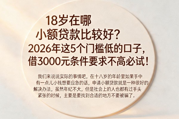 18岁在哪小额贷款比较好？2026年这5个门槛低的口子，借3000元条件要求不高必试！