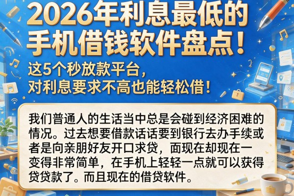 2026年利息最低的手机借钱软件盘点！这5个秒放款平台，对利息要求不高也能轻松借！